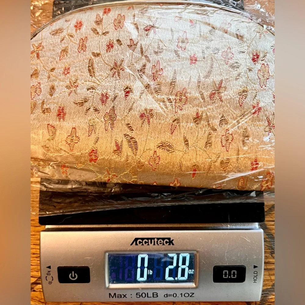 New VTG Silk Brocade Floral Cosmetic Bag Set 5 Nesting Makeup Travel Pouch Gold
